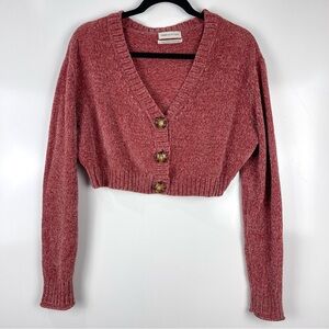 Urban Outfitters Maura Cropped Chenille Knit Cardigan Sweater Size Medium Pink
